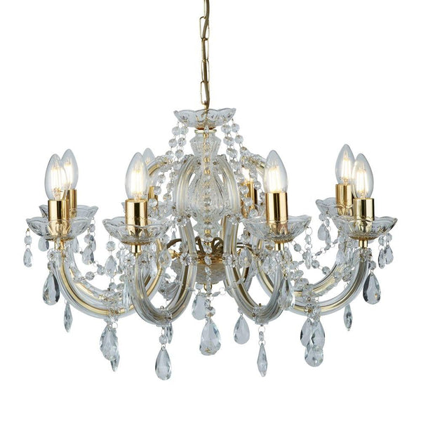 Marie Therese 8 Light Brass/Clear Crystal Glass Chandelier