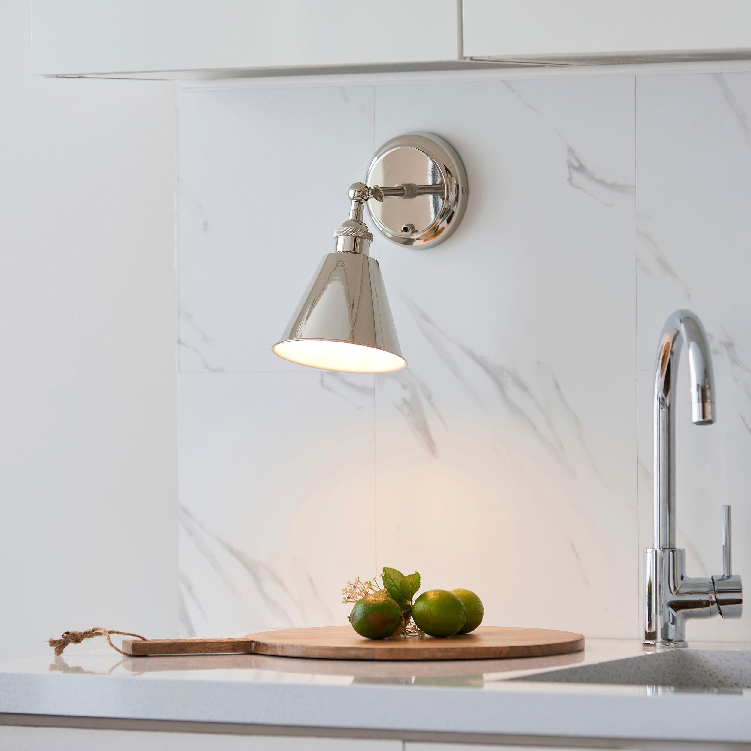 hal nickel wall light switched by Endon Lighting Living Room Family Shot