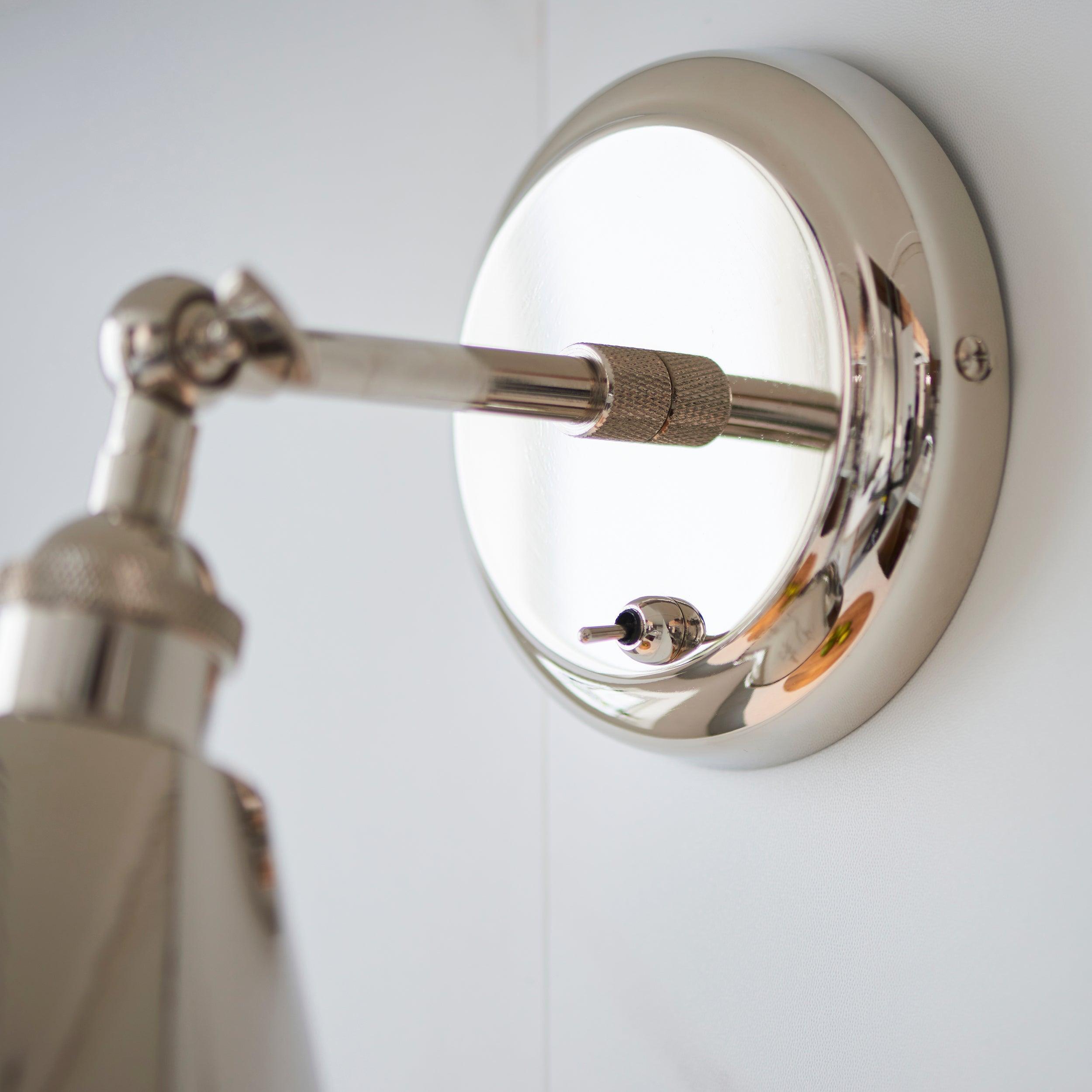 hal nickel wall light switched by Endon Lighting Bedroom Close Up Image