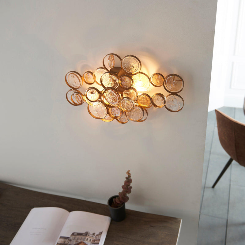 Acton Double Modern Wall Light With Clear & Amber Glass
