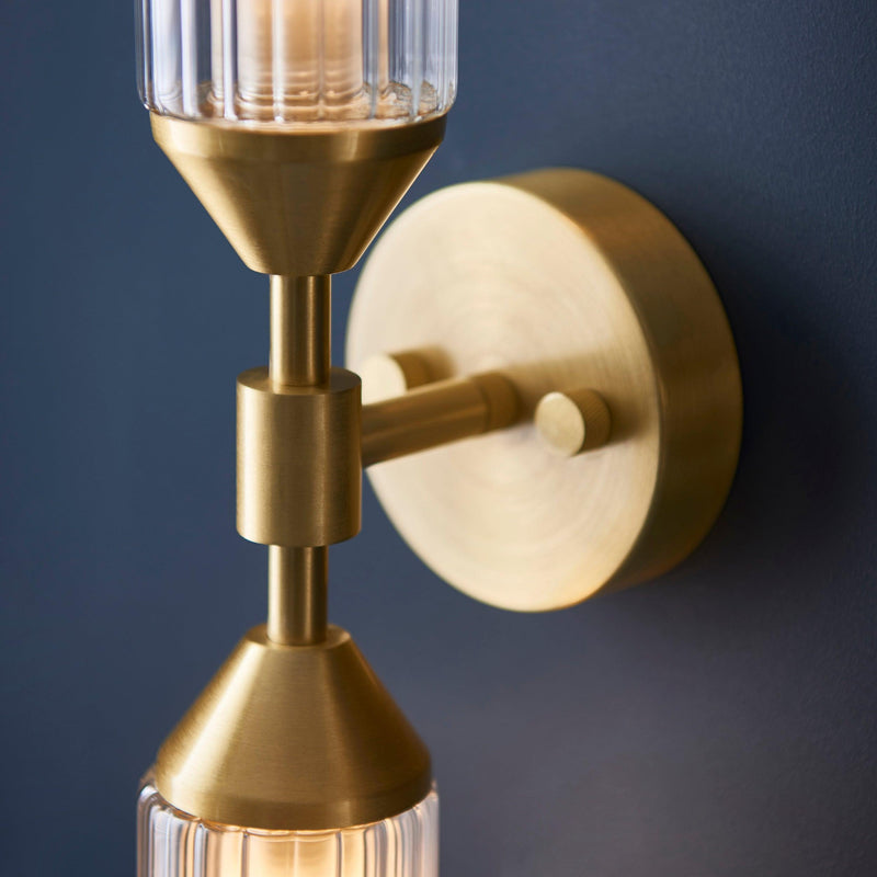 Belsize Brass Double Wall Light - Ribbed Glass Shades Living Room Shade Image