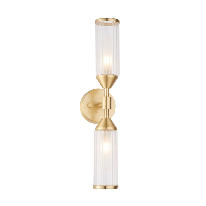 Belsize Brass Double Wall Light - Ribbed Glass Shades image 1