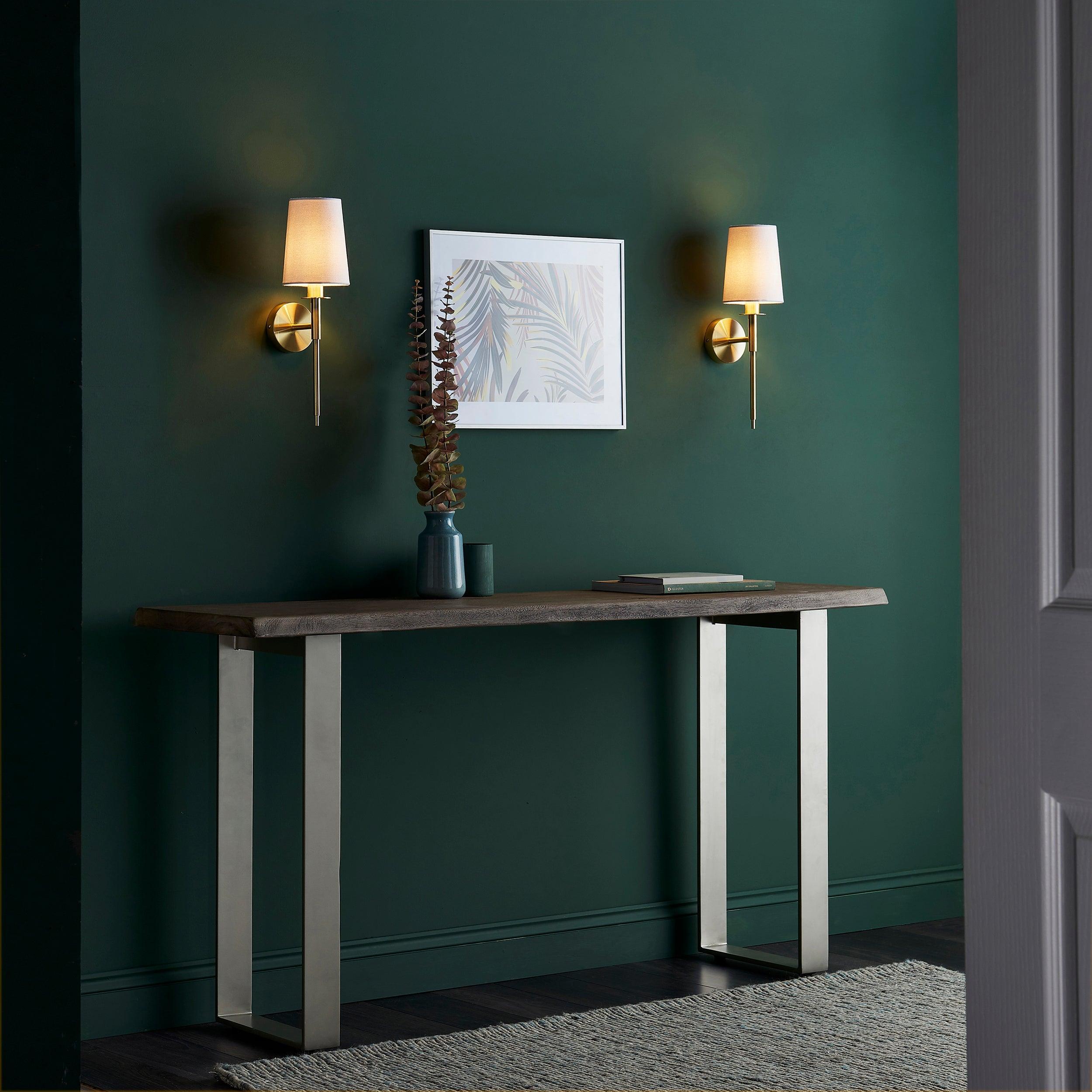 Kensington Brass Art Deco Wall Light - White Shade Wide Living Room Image