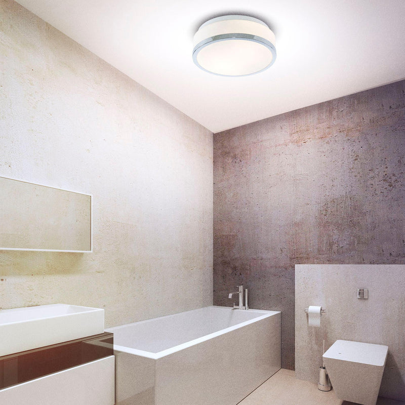 Cheese Bathroom IP44 2 Light Ceiling Flush White Glass Shade