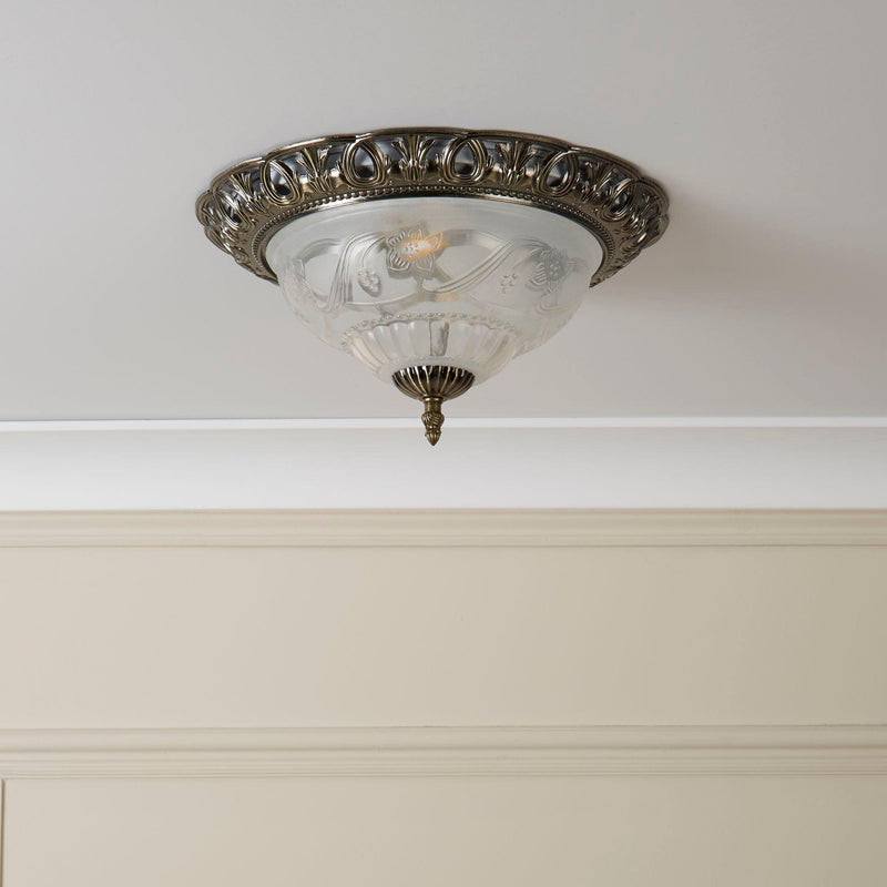 Searchlight Antique Brass & Clear/Frosted Glass Ceiling Flush