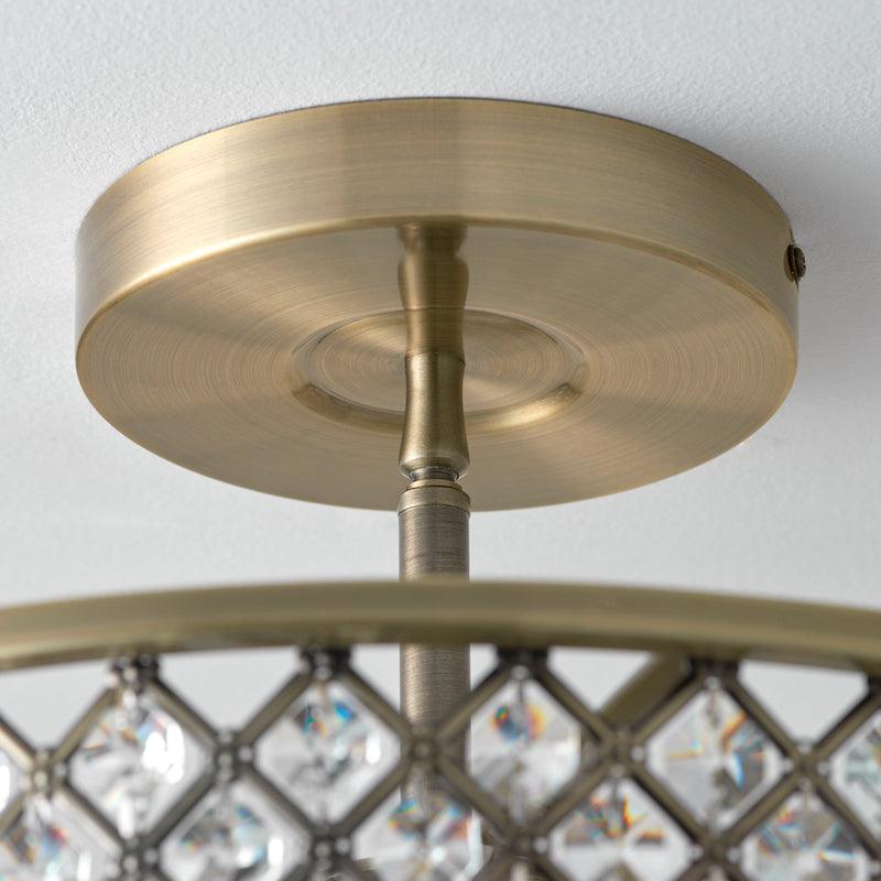 Traditional Flush And Semi Flush Ceiling Lights - Hudson Antique Brass & Clear Crystal Glass 3LT Semi Flush 70558 fitting