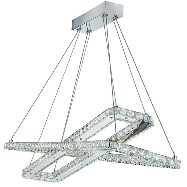Clover 2 Rectangle Chrome & Crystal LED Ceiling Pendant