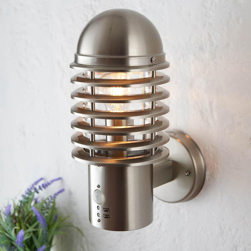 Louvre Brushed Stainless Steel Outdoor Wall Light With PIR