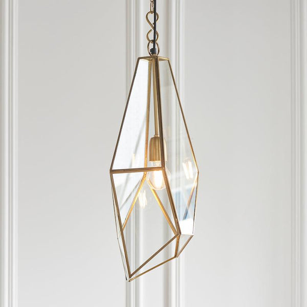 Endon Avery 1 Light Antique Brass & Glass Pendant