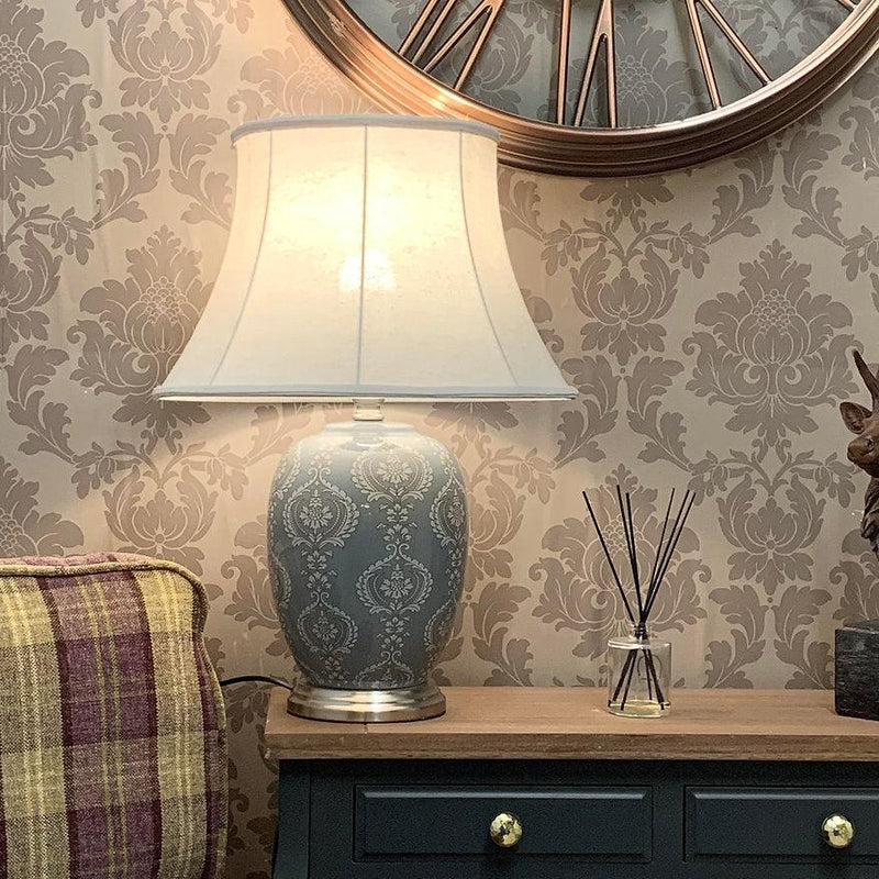 Burford Grey Ceramic Table Lamp in living room