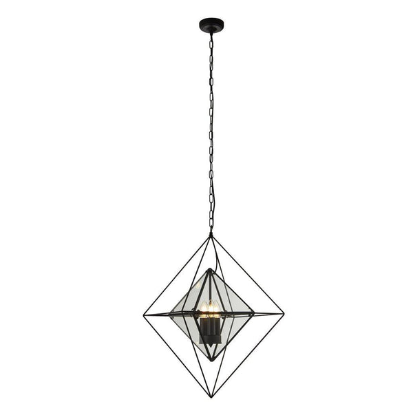 Searchlight Diamond 3 Light Black & Glass Ceiling Pendant