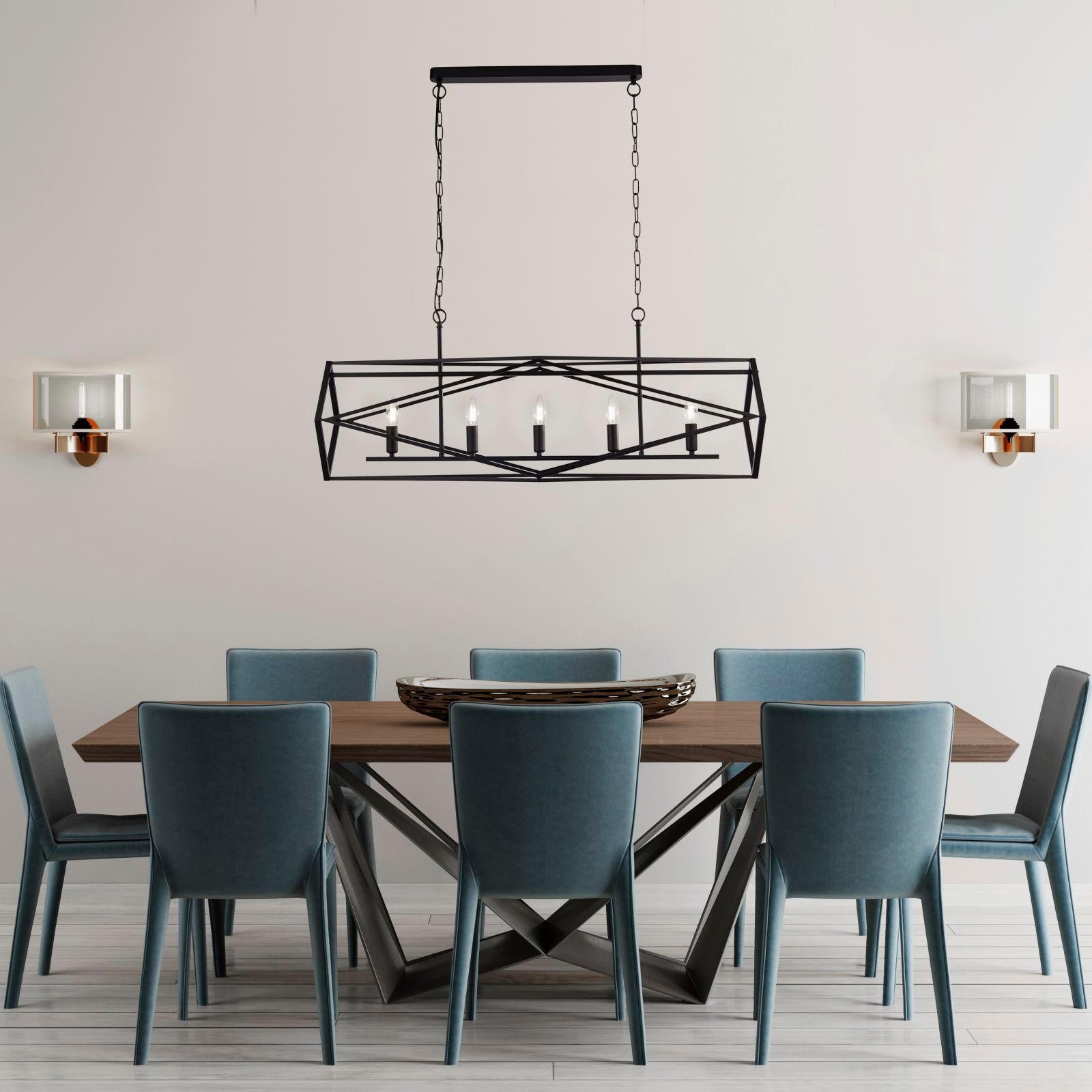 Searchlight Chassis 5 Light Black Pendant Ceiling Light-Ceiling Pendant Lights-5-Tiffany Lighting Direct