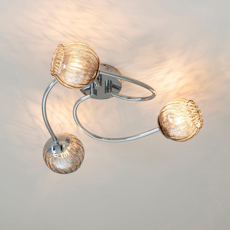 Aerith 3 Lt Semi flush Ceiling Light by Endon Lighting 73642 living room looking up close shot