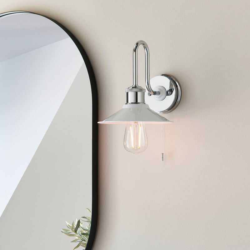Boscombe Chrome Fisherman Bathroom Wall Light - Pull Cord