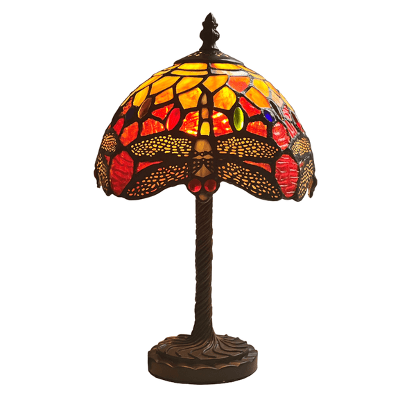 Minster 8" Orange Tiffany Dragonfly Table Lamp