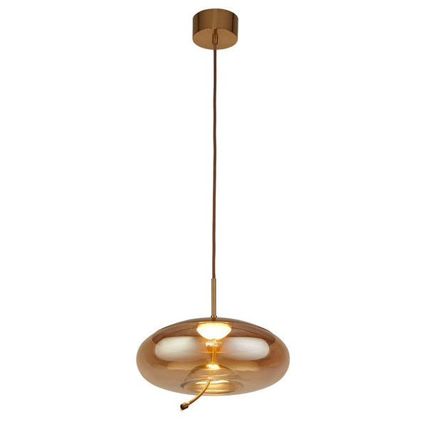 Lisbon 1 Light 6W LED Satin Brass & Amber Glass Pendant