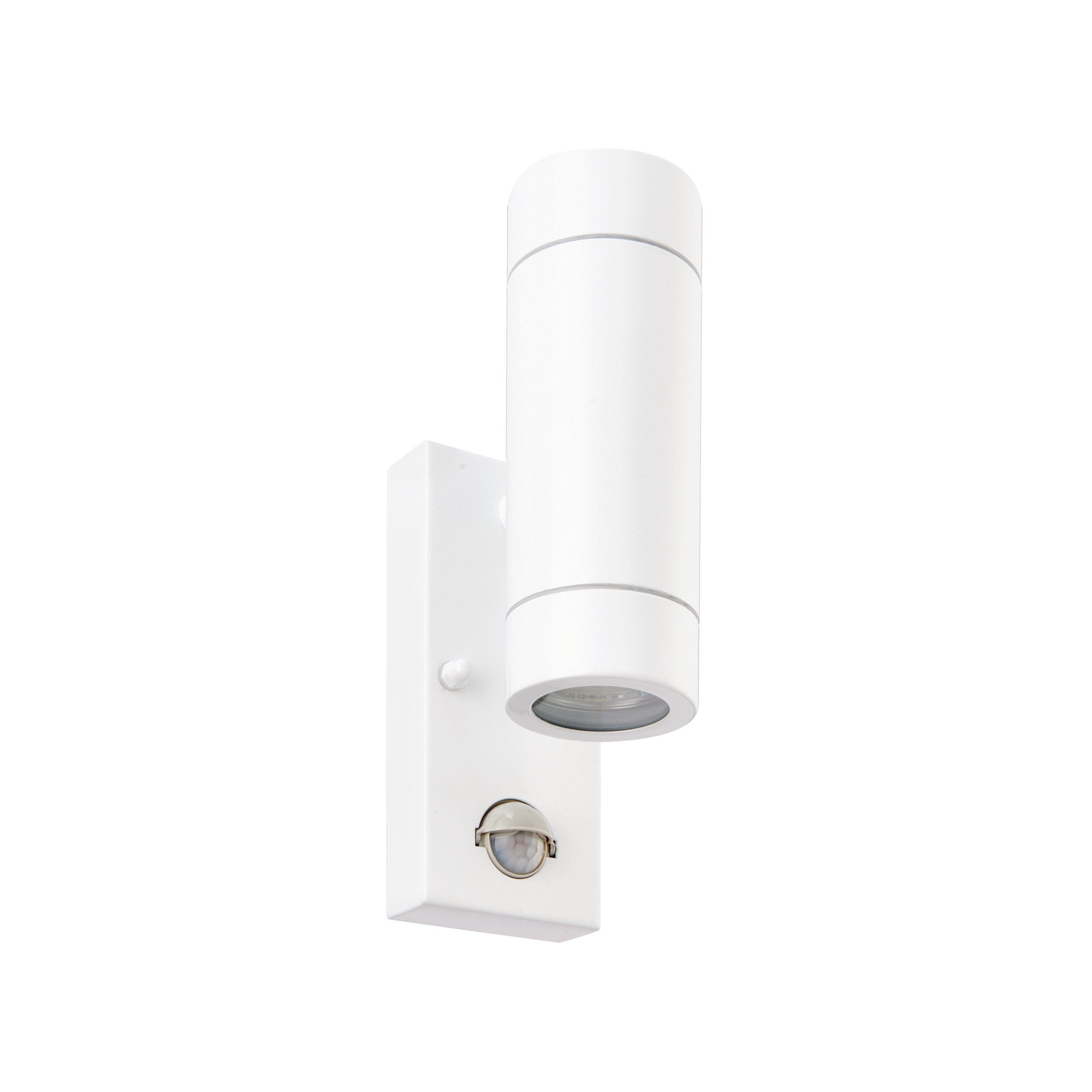 palin pir sensor white up down outdoor wall light ip44 7wby Saxby Lighting, close up image