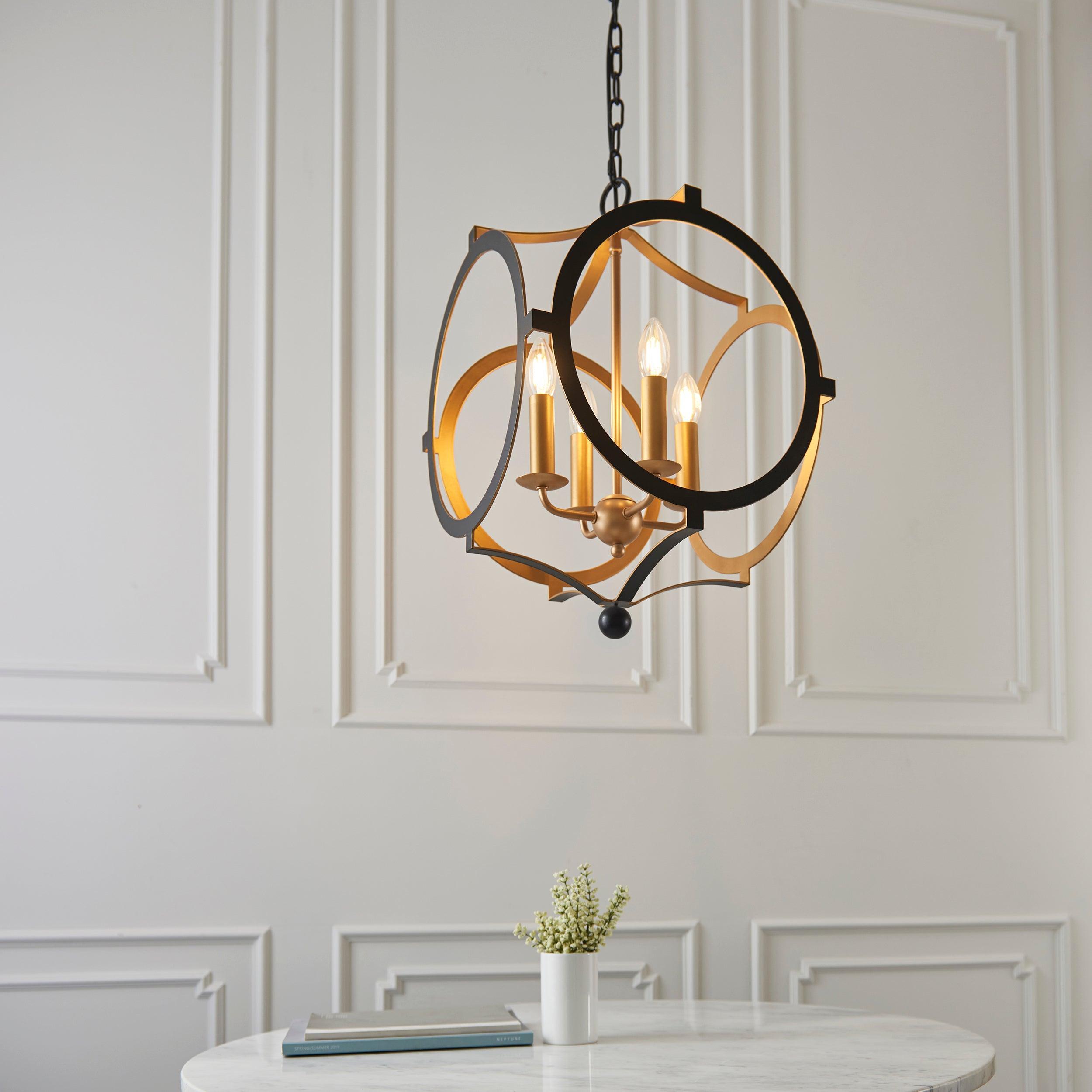 Indira 4 Light Black & Gold Circular Frame Ceiling Pendant-Ceiling Pendant Lights-Living Lights-5-Tiffany Lighting Direct