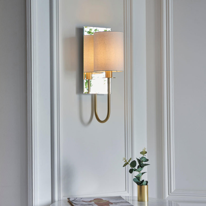 Sheena Brass Wall Light With Mirrored Glass Back Wide Living Room Image