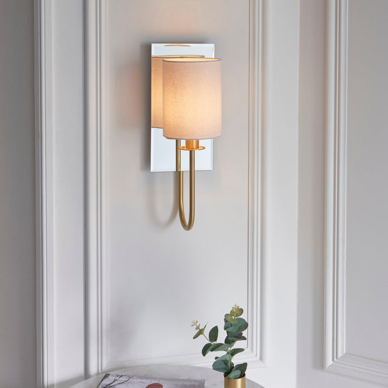 Sheena Brass Wall Light With Mirrored Glass Back  Living Room Close Up