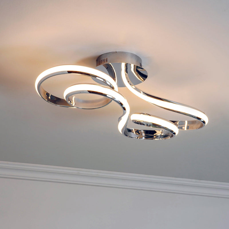Aria Chrome LED Modern Semi Flush Ceiling Light image 2