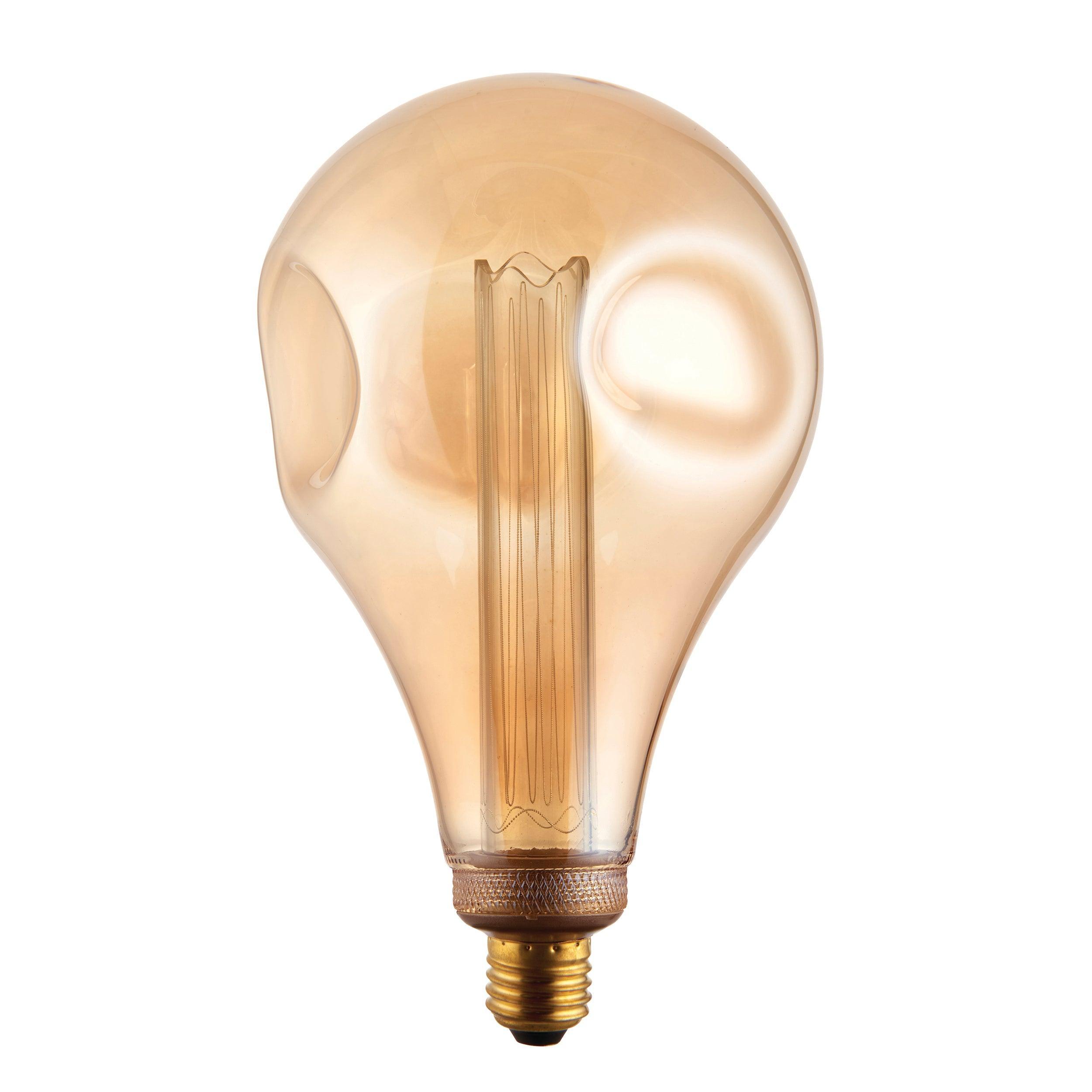 dimple e27 amber globe 2 5w decorative led light bulb 148mm Close Up Lit Image