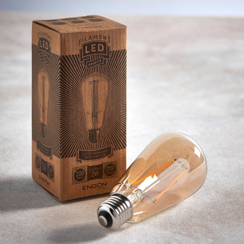 E27 LED 2w Decorative Filament Amber Pear Light Bulb
