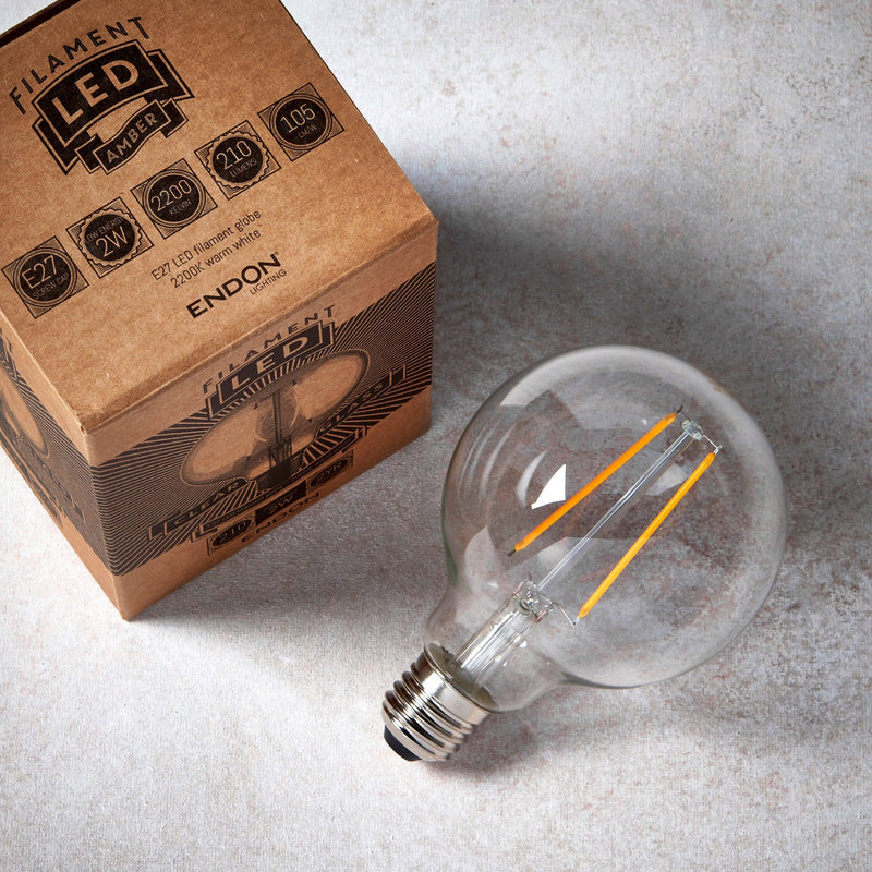 E27 Globe Filament 2w LED Dimmable Light Bulb - 95mm Dia