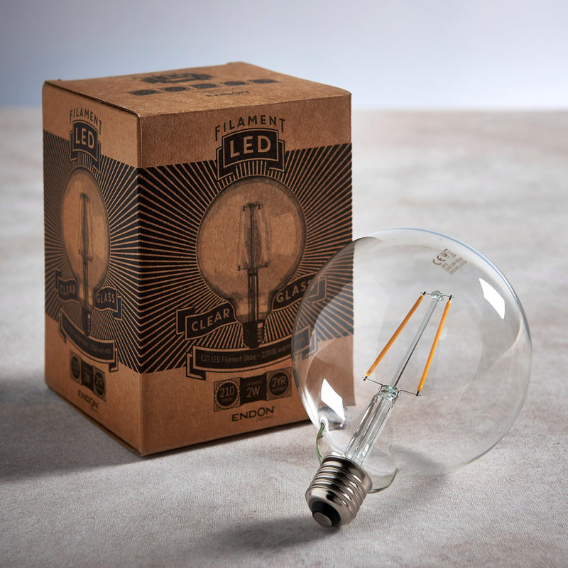 E27 LED Large Globe Filament LED 2w Light Bulb - 125mm Dia