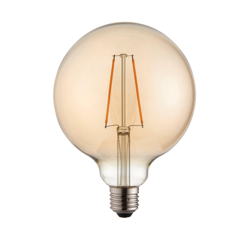 E27 LED 2w 125mm Dia Tinted Amber Filament Globe Light Bulb