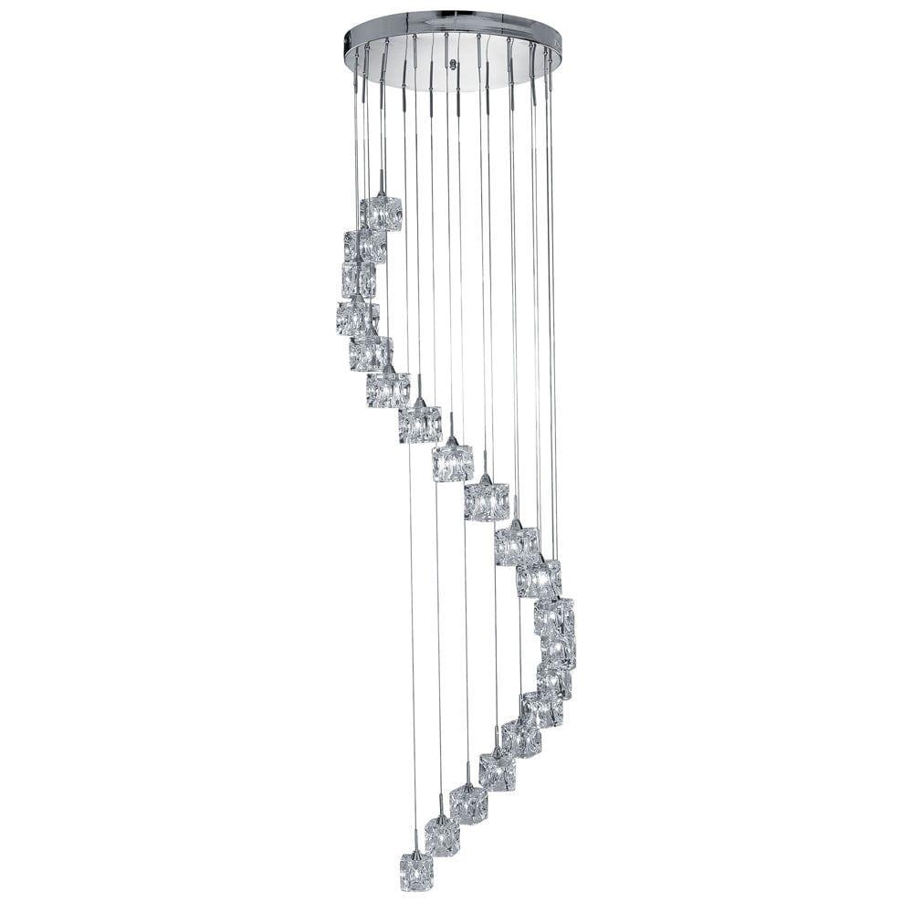 Ice Cube 20 Light LED 3M Multi-Drop Chrome & Glass Pendant-Ceiling Pendant Lights-1-Tiffany Lighting Direct