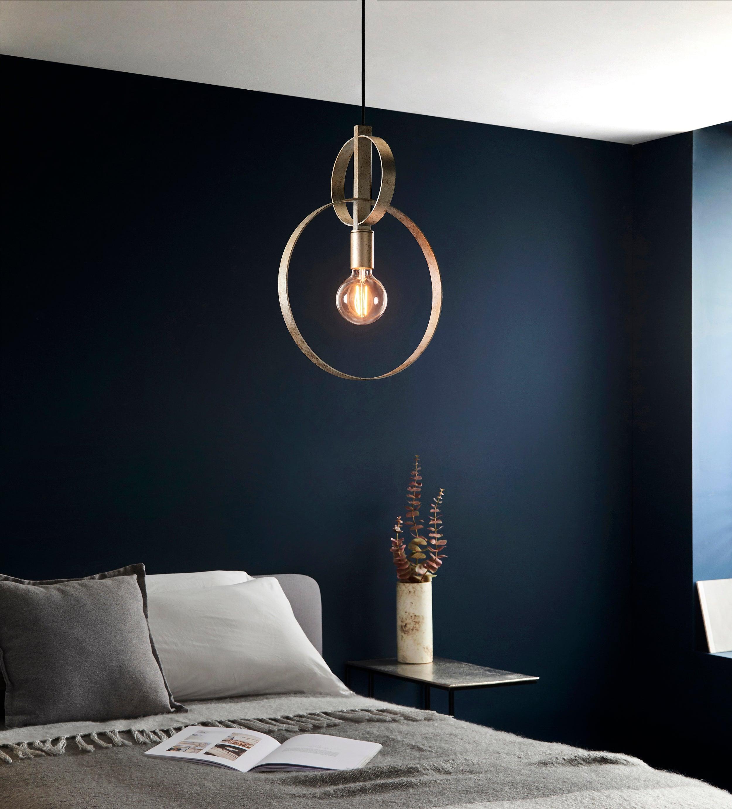 Norfolk Silver Leaf Double Hoop Ceiling Pendant Light-Ceiling Pendant Lights-Living Lights-4-Tiffany Lighting Direct