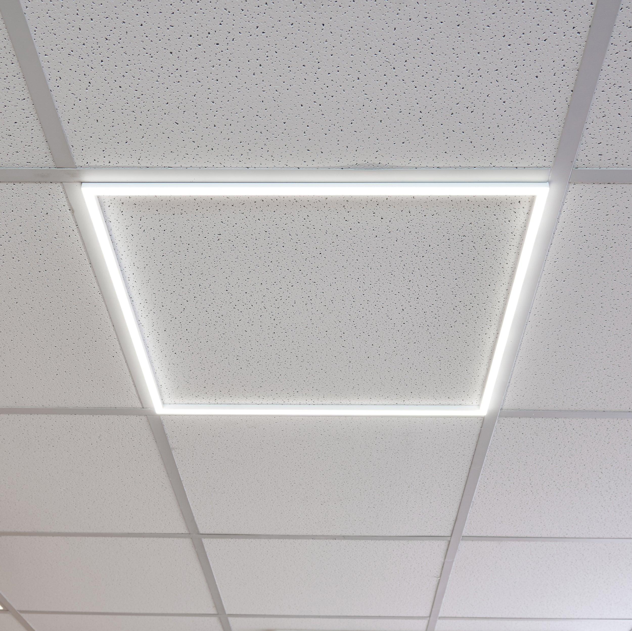 sirio frame square led panel 40w cool whiteby Saxby Lighting, close up image