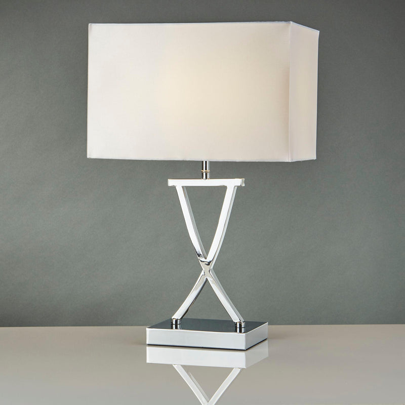 Club Chrome Table Lamp - White Rectangle Shade Searchlight