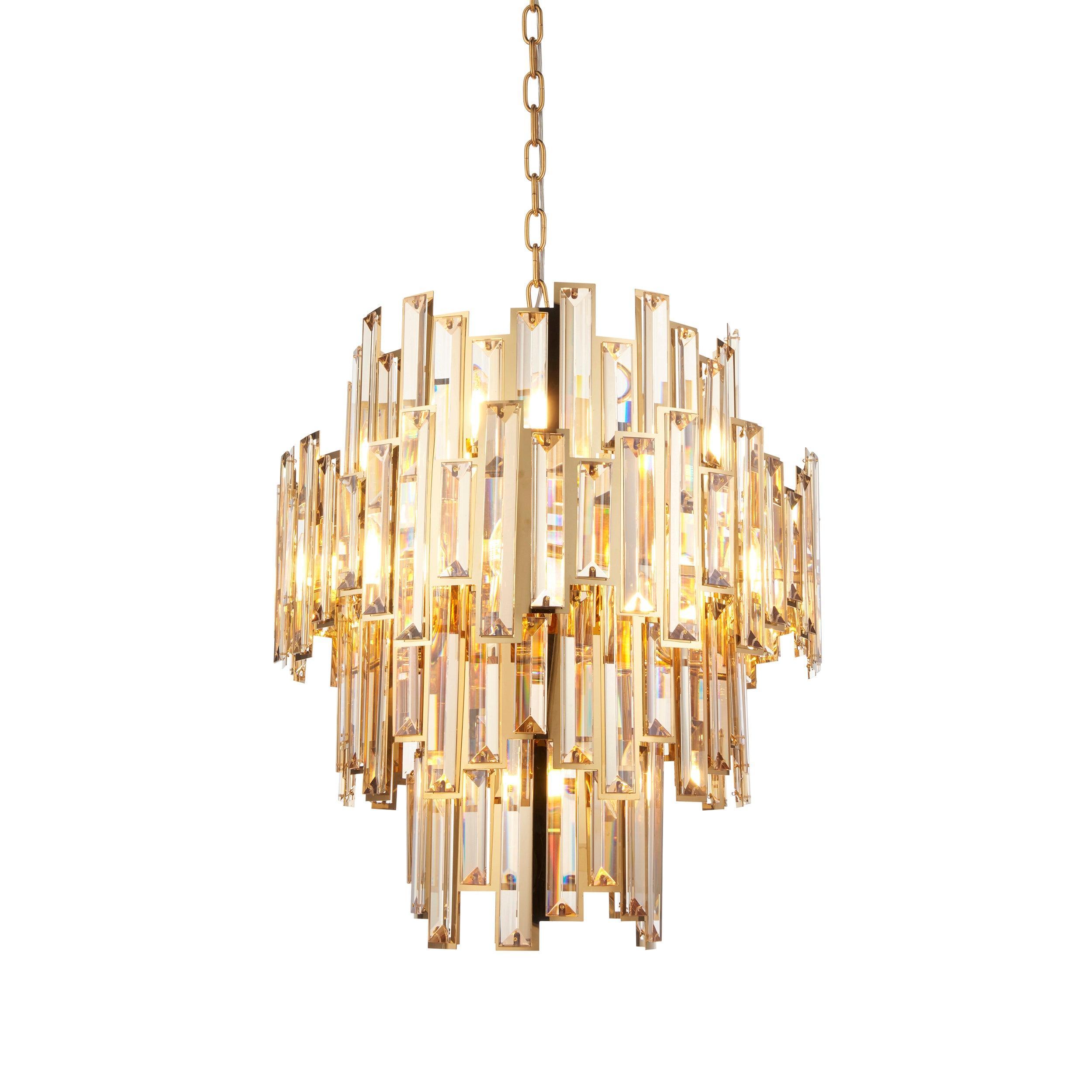 Aura 12 Light Gold & Champagne Crystal Ceiling Pendant-Ceiling Pendant Lights-Living Lights Living Room Lighting Tiffany Lighting Direct