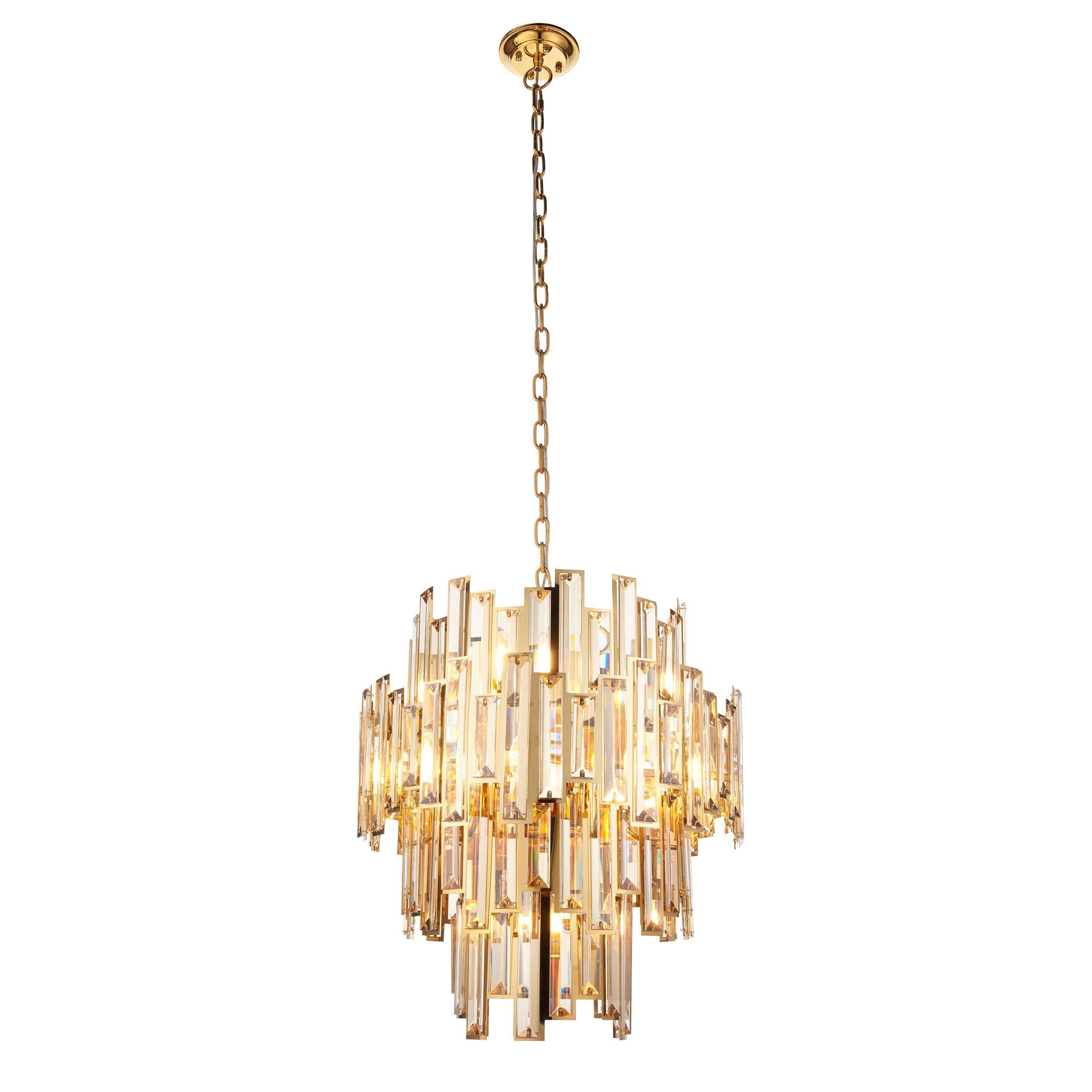 Aura 12 Light Gold & Champagne Crystal Ceiling Pendant-Ceiling Pendant Lights-Living Lights hallway lighting photo Tiffany Lighting Direct