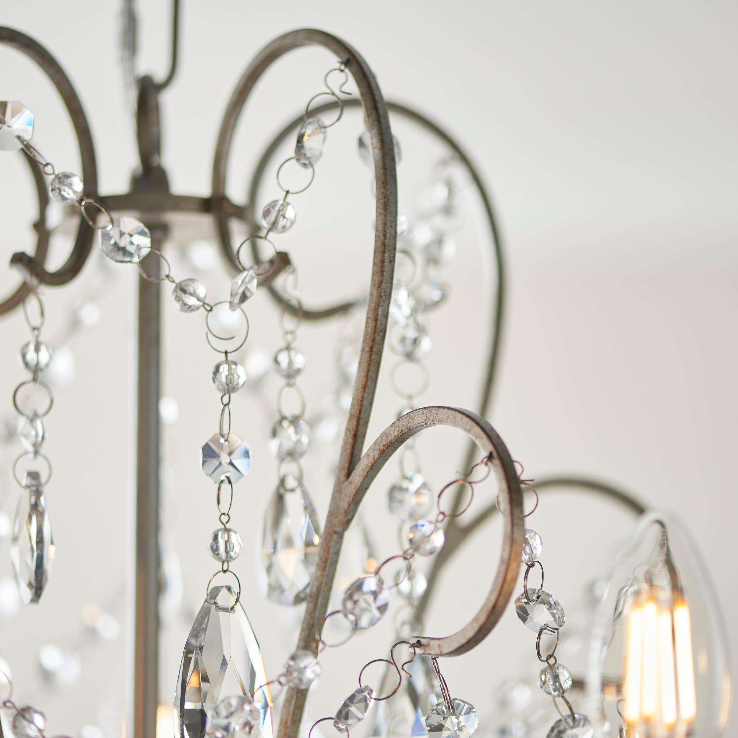Paddington 5 Light Antique Silver & Crystal Glass Pendant-Ceiling Pendant Lights-Living Lights hallway lighting photo Tiffany Lighting Direct