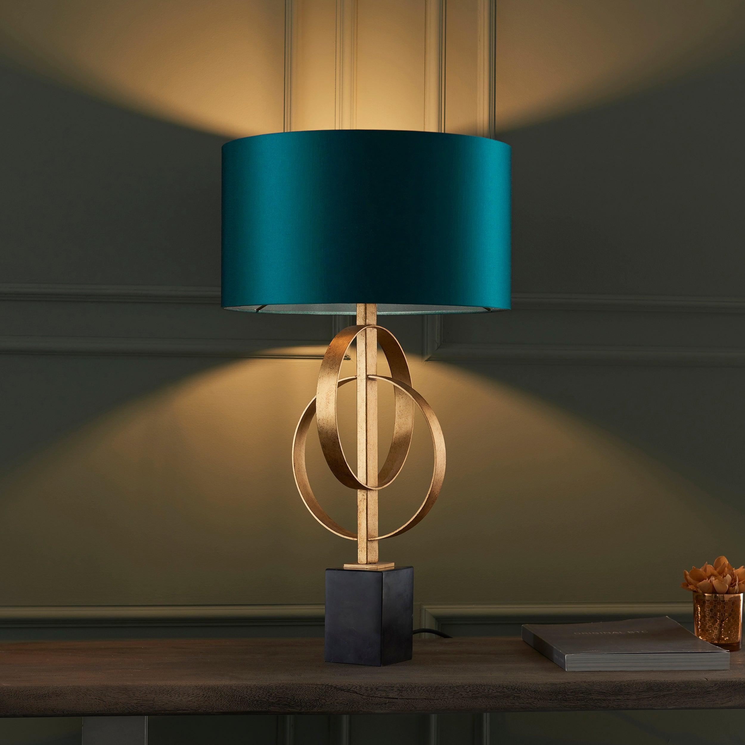 Norfolk Gold Table Lamp With Black Marble Base - Teal Shade-Living Lights-Living-Room-Tiffany Lighting Direct-[image-position]