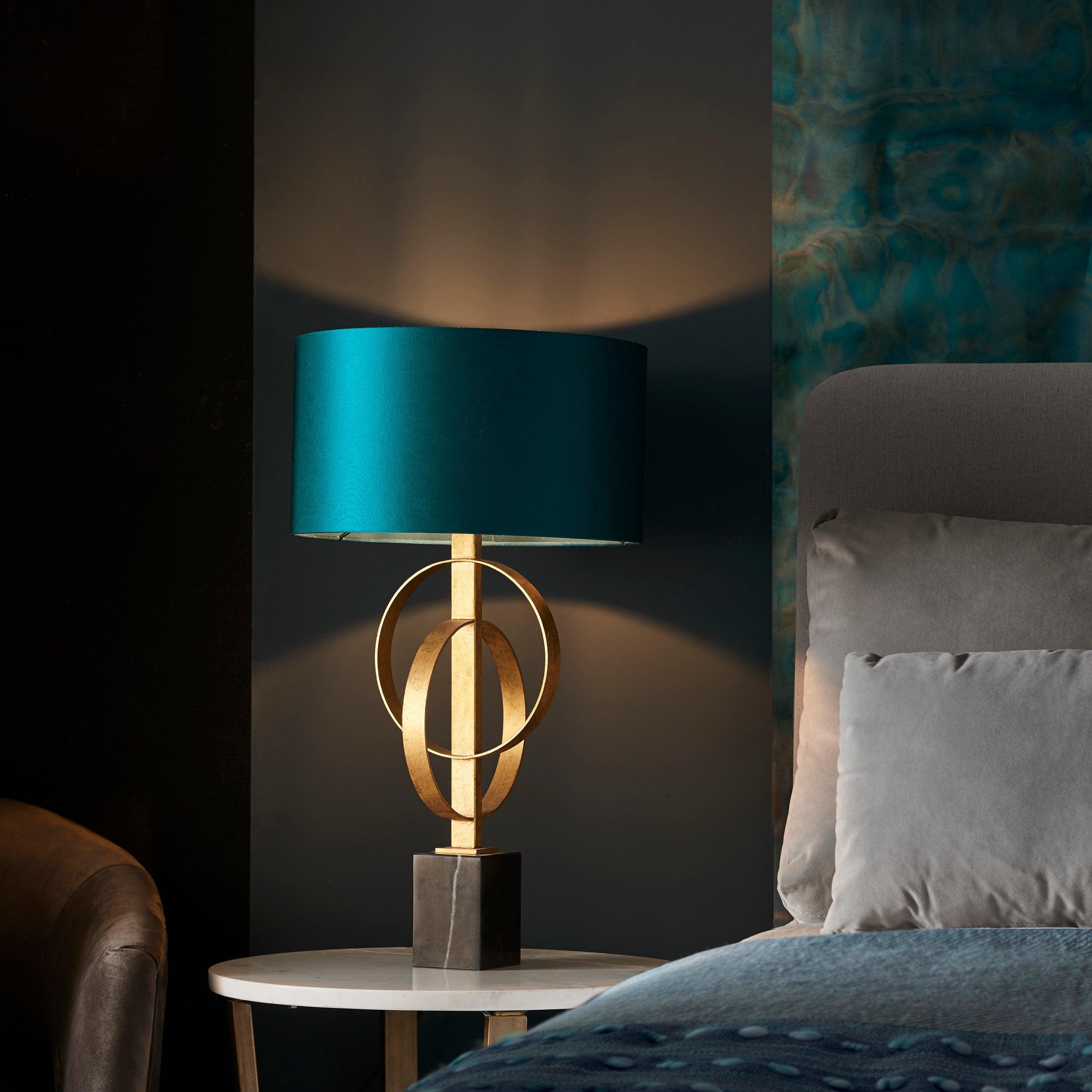 Norfolk Gold Table Lamp With Black Marble Base - Teal Shade-Living Lights-Living-Room-Tiffany Lighting Direct-[image-position]