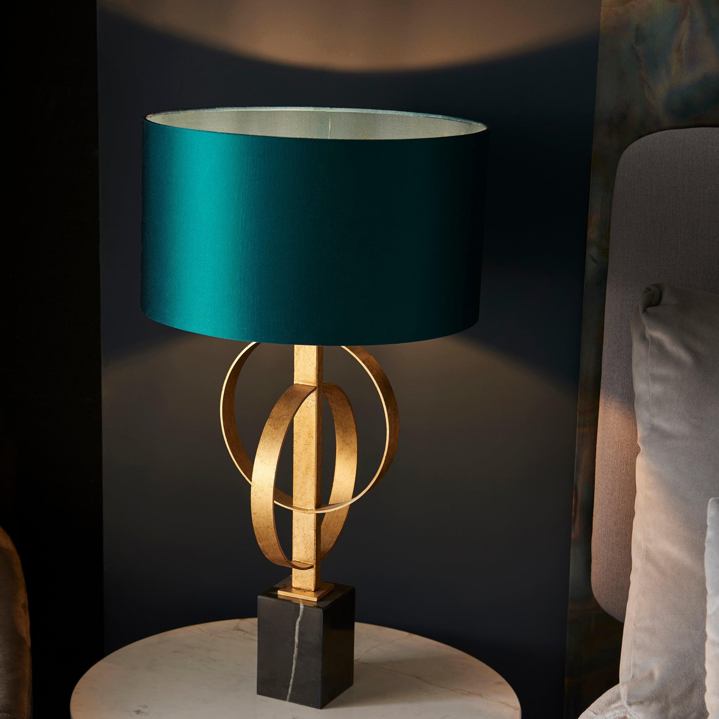 Norfolk Gold Table Lamp With Black Marble Base - Teal Shade-Living Lights-Living-Room-Tiffany Lighting Direct-[image-position]