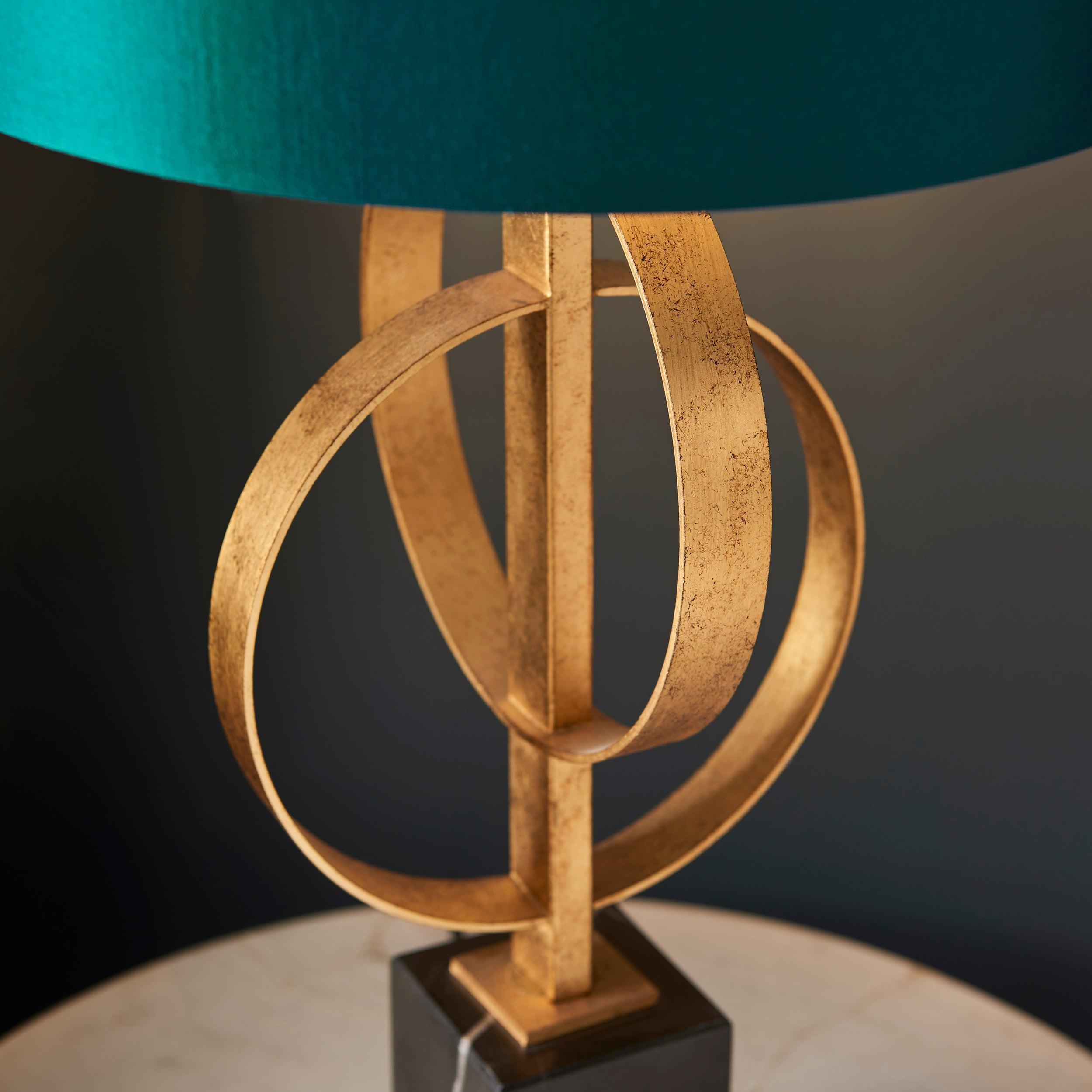Norfolk Gold Table Lamp With Black Marble Base - Teal Shade-Living Lights-Living-Room-Tiffany Lighting Direct-[image-position]