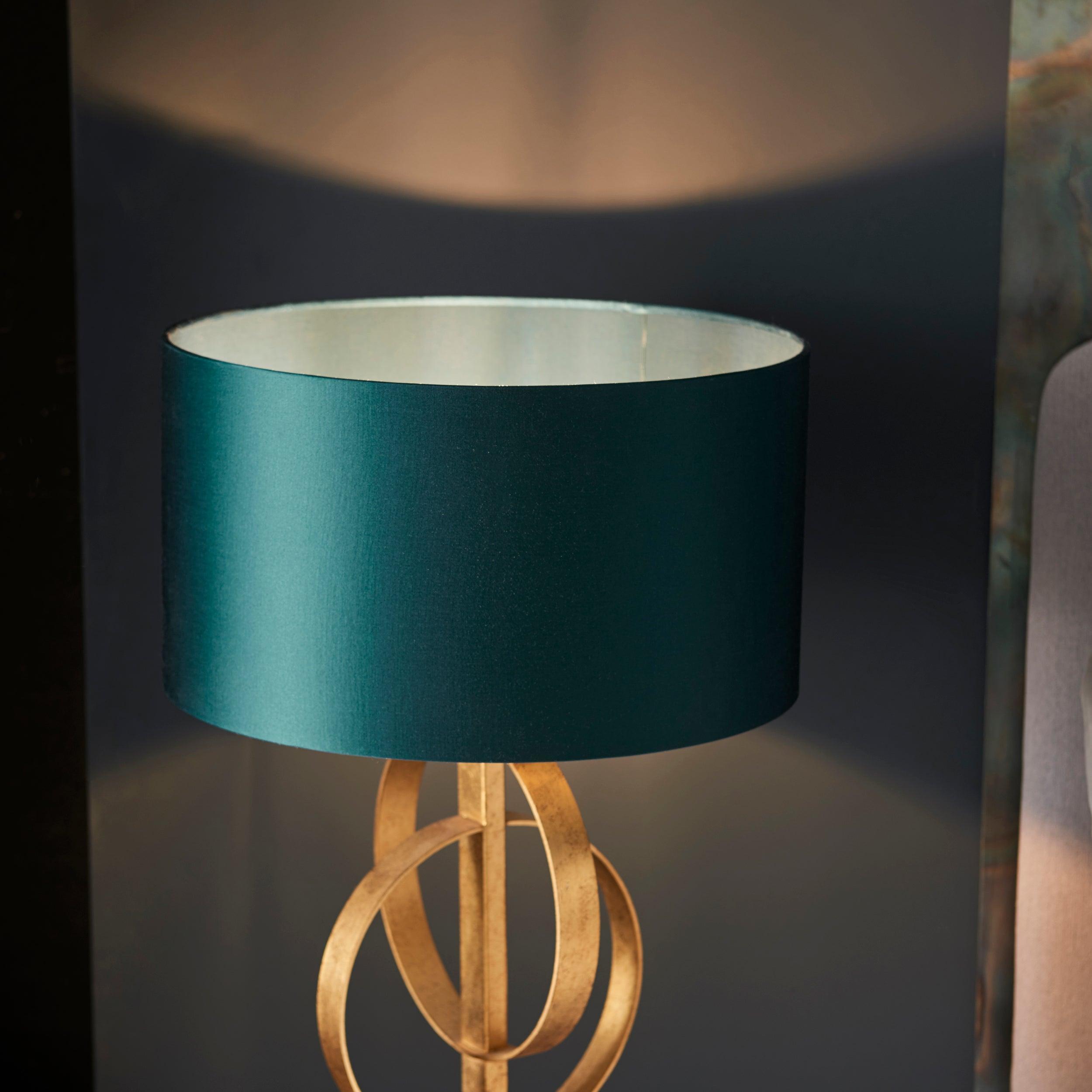 Norfolk Gold Table Lamp With Black Marble Base - Teal Shade-Living Lights-Living-Room-Tiffany Lighting Direct-[image-position]