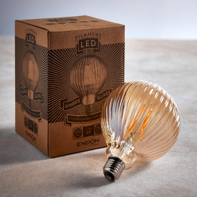Ribb E27 Amber Tinted Ribbed Decorative 4W LED Light Bulb
