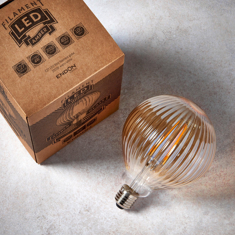 Ribb E27 Amber Tinted Ribbed Decorative 4W LED Light Bulb