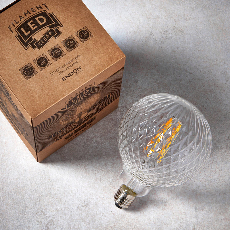 Facet Globe E27 4w Decorative Clear Glass LED Light Bulb