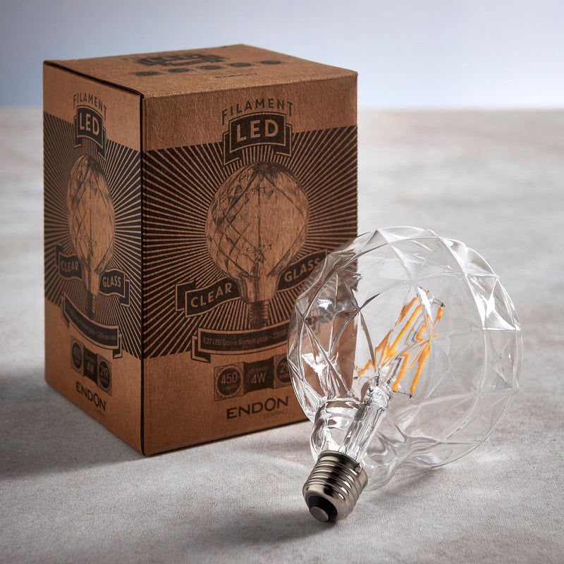 Groove E27 Decorative Clear Glass LED 100mm 4w Light Bulb