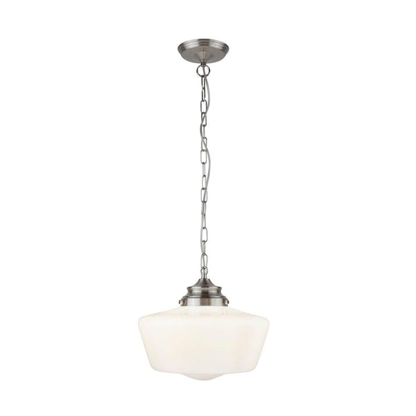 School House Chrome Ceiling Pendant With Opal Glass