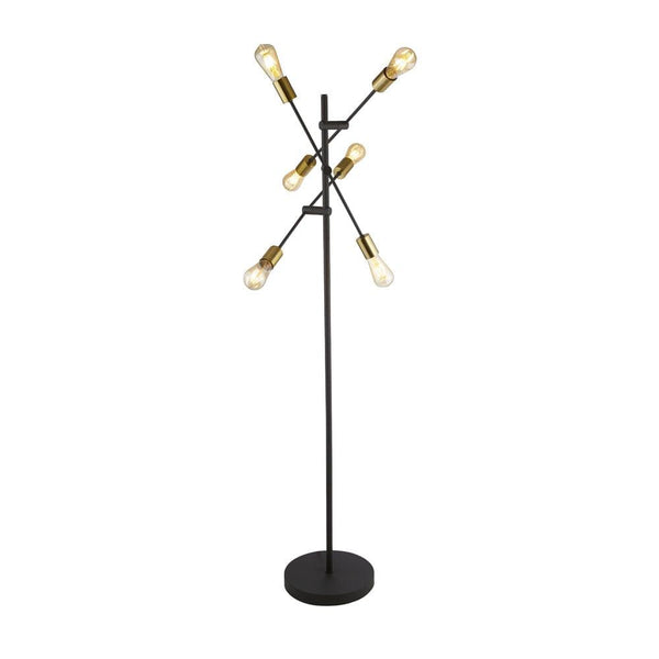 Armstrong 6 Light Black & Satin Brass Floor Lamp Searchlight by Searchlight Lighting 1