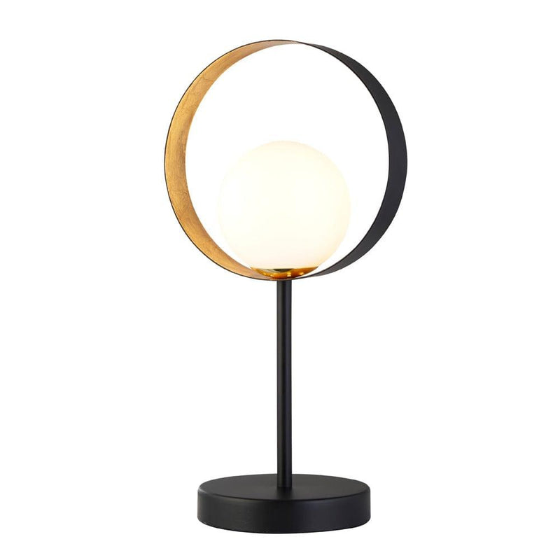 Orbital 1 Light Matt Black And Gold Table Lamp - Opal Glass 1