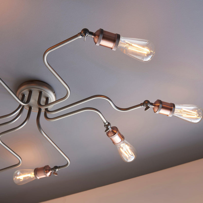 Hal 8 Light Industrial Pewter & Copper Semi Flush Ceiling Light Hallway Image